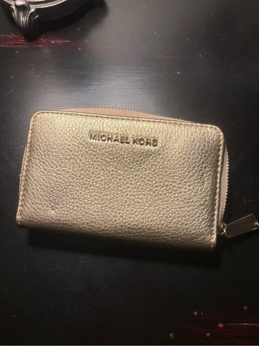 Michael Kors Beige and Gold Zip-Around Card Wallet